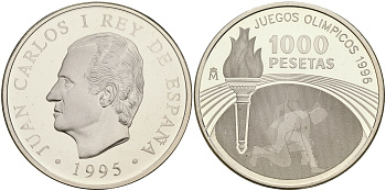 Испания 1000 песет 1995 XXVI олимпийские игры в Атланте 1996 года KM 952 серебро PROOF 1066-2-61