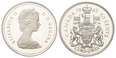 Канада 50 центов 1982 Елизавета II (1952-2022), герб KM 75.3 никель PROOF 270-224
