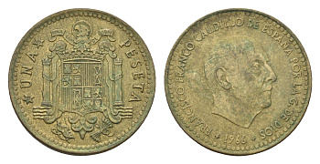 Испания 1 песета 1966 (75) Франциско Франко (1939-1975) KM 796 алюминиевая бронза 4616-917