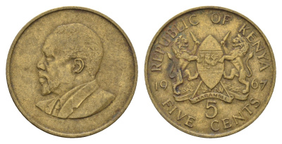 Кения 5 цент 1967 KM 1 никель латунь 4700-1117
