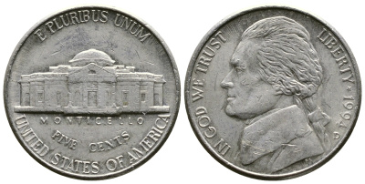 США 5 ЦЕНТОВ 1994 D, ДЖЕФЕРСОН KM А192 медно-никель 29-1221