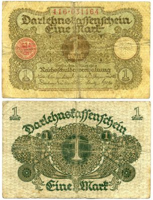 Германия 1 марка 1920 1 марта 1920, веймарская республика Pick 58, Rosenberg 64 бумага 7548-16-4