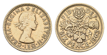 Великобритания 6 пенсов 1963 Елизавета II (1952-2022) KM 903, Spink 4149 медно-никель 4685-149