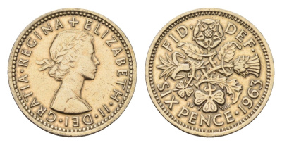 Великобритания 6 пенсов 1963 Елизавета II (1952-2022) KM 903, Spink 4149 медно-никель 4685-149
