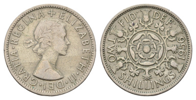 Великобритания 2 шиллинга (флорин) 1956 Елизавета II (1952-2022) KM 906, Spink 4146 медно-никель 4183-414