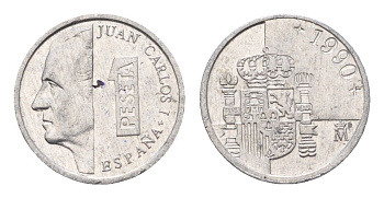 Испания 1 песета 1990 M, Хуан Карлос I (1975-2014) KM 832 алюминий 4684-1063