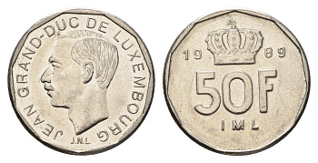 Люксембург 50 франков 1989 Герцог Жан (1964-1999) KM 62 никель UNC 4703-155