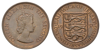 Джерси 1/12 шиллинга 1957 Елизавета II (1952-2022) KM 21 бронза 4178-826