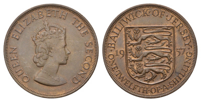 Джерси 1/12 шиллинга 1957 Елизавета II (1952-2022) KM 21 бронза 4178-826