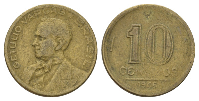 Бразилия 10 сентаво 1946 Жетулиу Варгас KM 555a алюминиевая бронза 220-869
