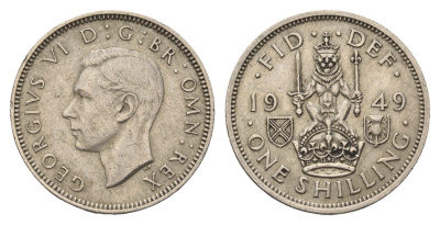 Великобритания 1 шиллинг 1949 Георг VI (1936-1952), Шотландский герб KM 877, Spink 4109 медно-никель 4629-344