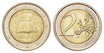 Италия 2 евро 2007 50 лет подписанию Римского договора KM 311 биметалл UNC 1085-5-22