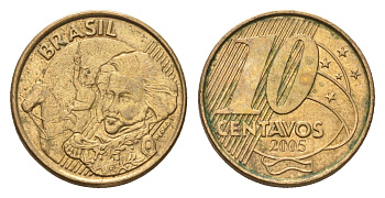 Бразилия 10 сентаво 2005 KM 649 сталь плакированная латунью 4686-737