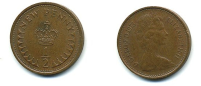 Великобритания 1/2 пенни 1973 Елизавета II (1952-2022) КМ 914, Spink 4239 бронза 4110-1658