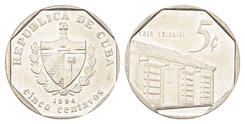 Куба 5 сентаво 1994 Casa Colonial KM 575.1 сталь плакированная никелем 4697-1152