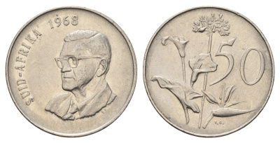 ЮАР 50 центов 1968 Окончание президентства Чарльза Сварта, South Africa, легенда на английском KM 79.2 никель 4622-1114