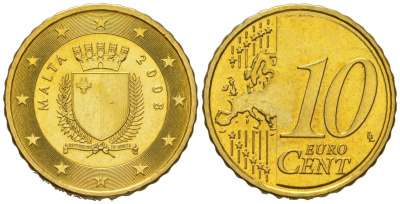 Мальта 10 евроцентов 2008 F KM 128 нордик UNC 4551-1115