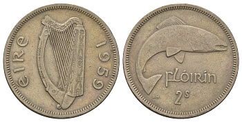 Ирландия 2 шиллинга (флорин) 1959 лосось KM 15a медно-никель 4521-736