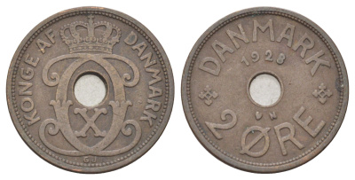 Дания 2 эре 1928 N, Кристиан X (1912-1947) KM 827 бронза 4701-719