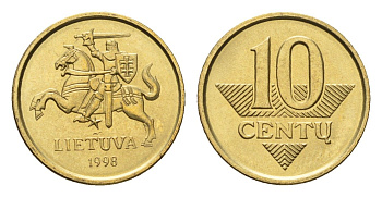 Литва 10 центов 1998 KM 106 никель латунь UNC 4694-1222
