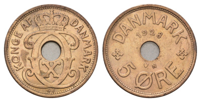 Дания 5 эре 1928 N, Кристиан X (1912-1947) KM 828 бронза 4700-823