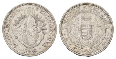 Венгрия 2 пенге 1929 Венгерская мадонна KM 511 серебро 83-1255