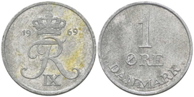 ДАНИЯ 1 ЭРЕ 1969 С; S, ФРЕДЕРИК IX (1947-1972) KM 839.2 цинк 4387-614