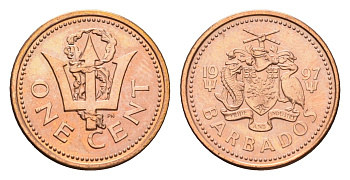 Барбадос 1 цент 1997 KM 10a цинк плакированная медью UNC 4664-1123