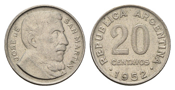 Аргентина 20 сентаво 1952 KM 48 медно-никель 4687-957