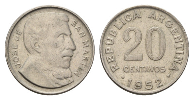 Аргентина 20 сентаво 1952 KM 48 медно-никель 4687-957