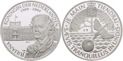Нидерланды медаль ND Юлиана королева Нидерландов (1909-2004),  диаметр 38 мм., вес 25,12 гр.  серебро  PROOF  1078-6-22