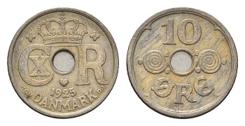 Дания 10 эре 1925 NCH, Кристиан X (1912-1947) KM 822 медно-никель 4701-928