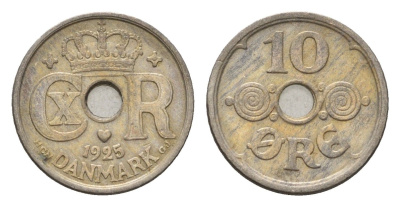 Дания 10 эре 1925 NCH, Кристиан X (1912-1947) KM 822 медно-никель 4701-928