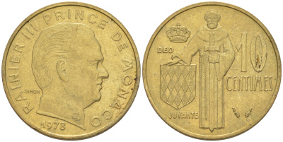 Монако 10 сантимов 1978 Ренье III (1949-2005) KM 142 алюминиевая бронза 188-1051