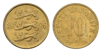 Эстония 10 сентов 1996 KM 22 латунь UNC 4696-151