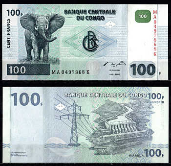 ДР Конго 100 франков 2000 Pick 92A бумага UNC (пресс) 7199-5-3
