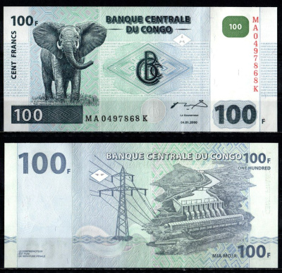 ДР Конго 100 франков 2000 Pick 92A бумага UNC (пресс) 7199-5-3