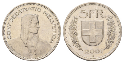 Швейцария 5 франков 2001 B KM 40a.4 медно-никель 3460-646