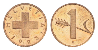 Швейцария 1 раппен 1993 B KM 46 бронза UNC 4708-317