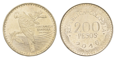 Колумбия 200 песо 2016 KM 297 медь цинк никель UNC 4686-455