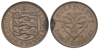 Гернси 8 даблов (дублей) 1956 KM 16 бронза 4149-1133