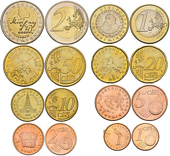 Словения евронабор из 8 монет 2007 1, 2, 5, 10, 20, 50 евроцентов, 1 и 2 евро UNC 00-00