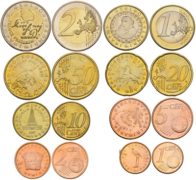 Словения евронабор из 8 монет 2007 1, 2, 5, 10, 20, 50 евроцентов, 1 и 2 евро UNC 00-00