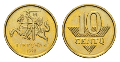 Литва 10 центов 1998 KM 106 никель латунь UNC 4164-122
