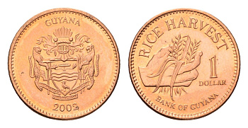 Гайана 1 доллар 2002 KM 50 сталь плакированная медью UNC 4685-565