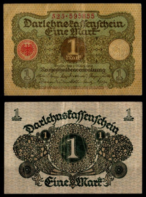 Германия 1 марка 1920 Pick 58 бумага 7198-2-3-2