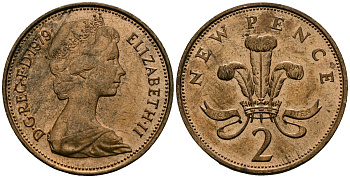 Великобритания 2 пенса 1979 Елизавета II (1952-2022) KM 916, Spink 4235 (C1) бронза 4138-752