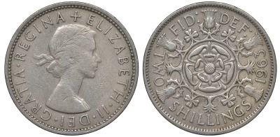 Великобритания 2 шиллинга (флорин) 1963 Елизавета II (1952-2022) KM 906, Spink 4146 медно-никель 4131-544