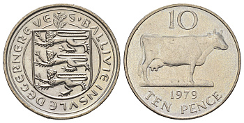 Гернси 10 пенсов 1979 Генсийская Корова KM 30 медно-никель UNC 4512-731