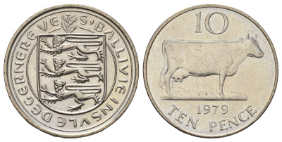 Гернси 10 пенсов 1979 Генсийская Корова KM 30 медно-никель UNC 4512-731